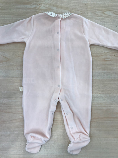 Tutina Baby Gi in ciniglia rosa antico intera con colletto e fiocchetto floreale anche sui piedini