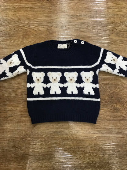 Maglione Jo Milano in lana con piccoli orsetti in panna sul davanti e sulle maniche