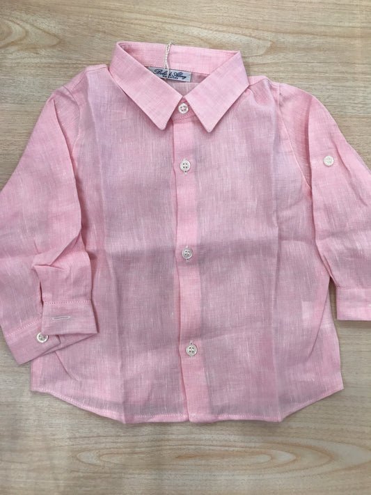 Camicia Bebè di Almy in lino manica lunga con colletto a punta con bottoncini sul davanti