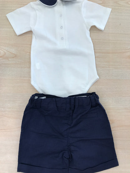 Completo Coccodè body effetto camicia con colletto blu scuro con bermuda