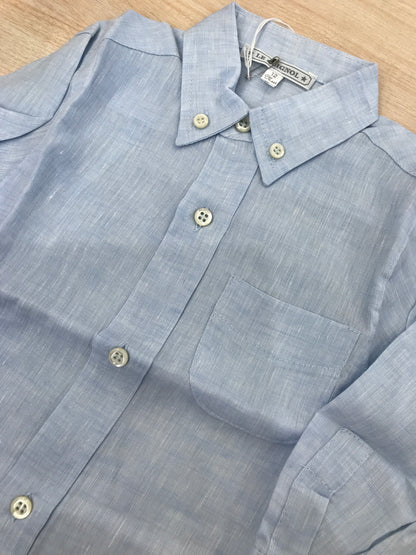 Camicia Le Guignol in lino celeste manica lunga con bottoncini e taschino laterale