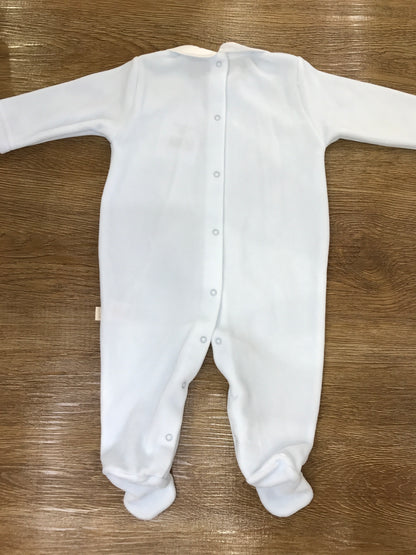 Tutina Baby Gi in ciniglia celeste intera con colletto bianco e cavallo a dondolo ricamato sul davanti