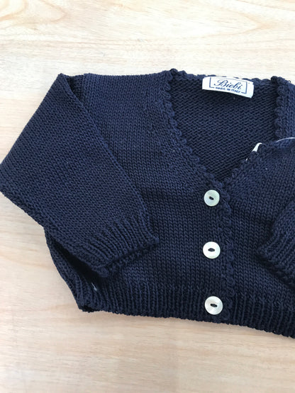 Cardigan Biebi in filo con tre bottoncini blu scuro