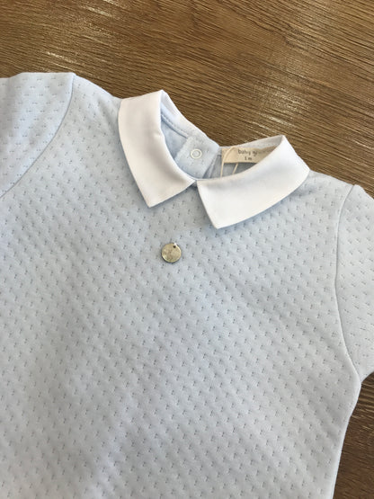 Tutina Baby Gi in ciniglia trapuntata intera con piedini e colletto bianco