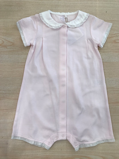 Pagliaccetto Laranjinha in cotone rosa con colletto con san gallo e sul retro rifinito a punta con fiori