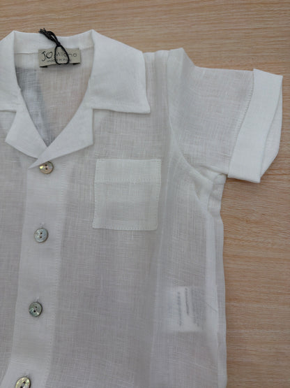 Camicia Jo Milano mezza manica in lino con bottoncini con taschino laterale