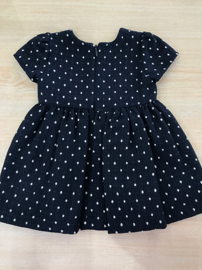 Abito Jo Milano in cotone blu scuro con pois bianchi mezza manica con fiocco al centro
