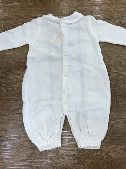 Tutina Ladia in filo di cotone panna con applicazione di valancienne e colletto in lino
