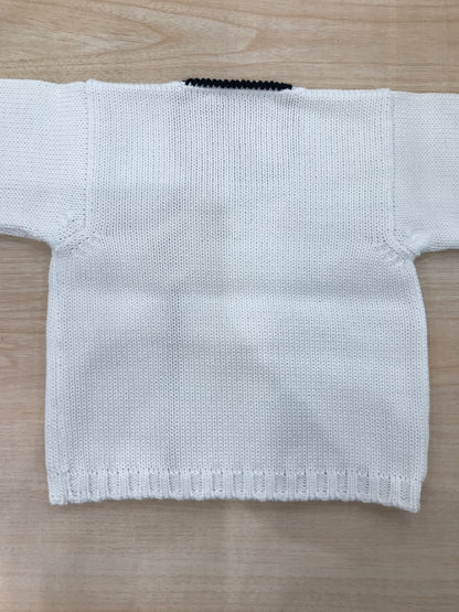 Cardigan Colibrì doppio petto bianco manica lunga con profilo blu scuro