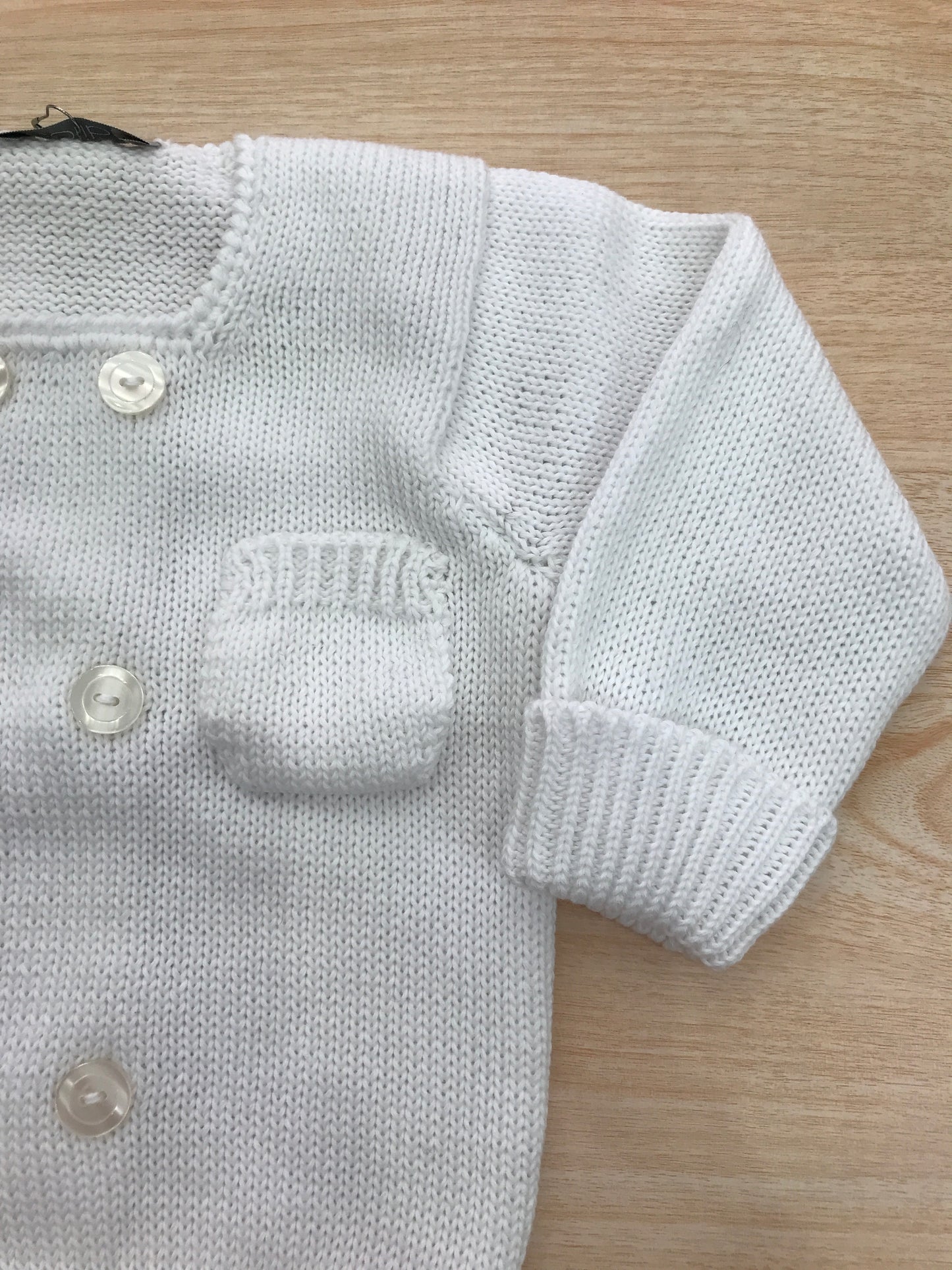Cardigan Colibrì in filo doppio petto bianco con taschino laterale con scollo quadrato