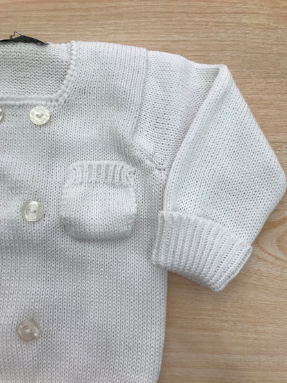 Cardigan Colibrì in filo doppio petto bianco con taschino laterale con scollo quadrato