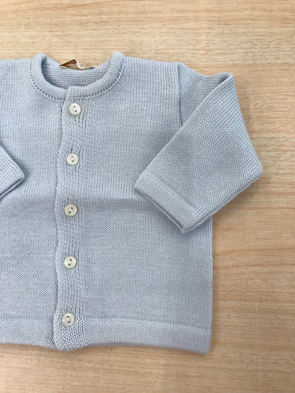 Cardigan Baby Lord in filo celeste con piccoli bottoncini