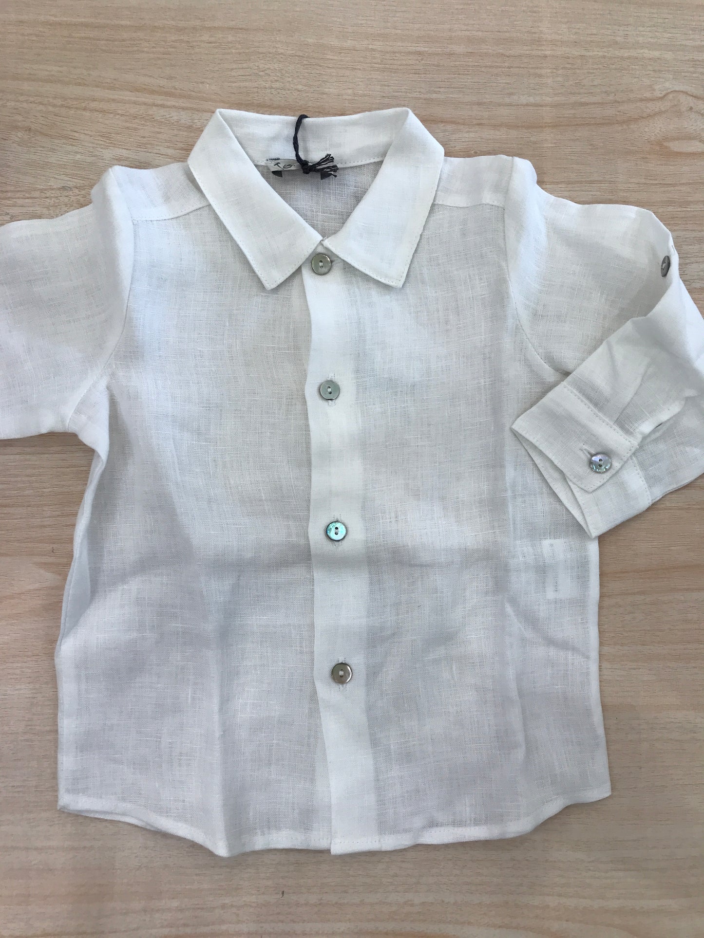 Camicia Jo Milano in lino bianco manica lunga con bottoni madreperla