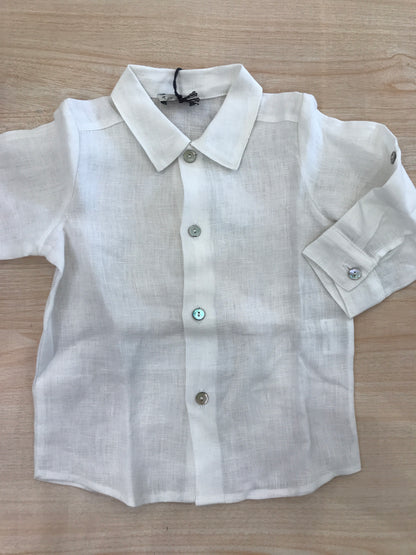 Camicia Jo Milano in lino bianco manica lunga con bottoni madreperla