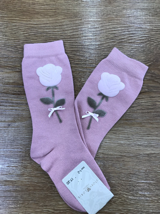 Calzino Story Loris in caldo cotone con rosa in velluto applicata sul davanti
