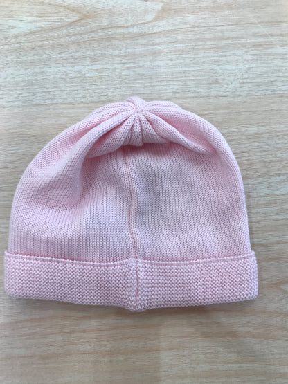 Cappello Baby Lord rosa con risvolto e fiocchetto panna
