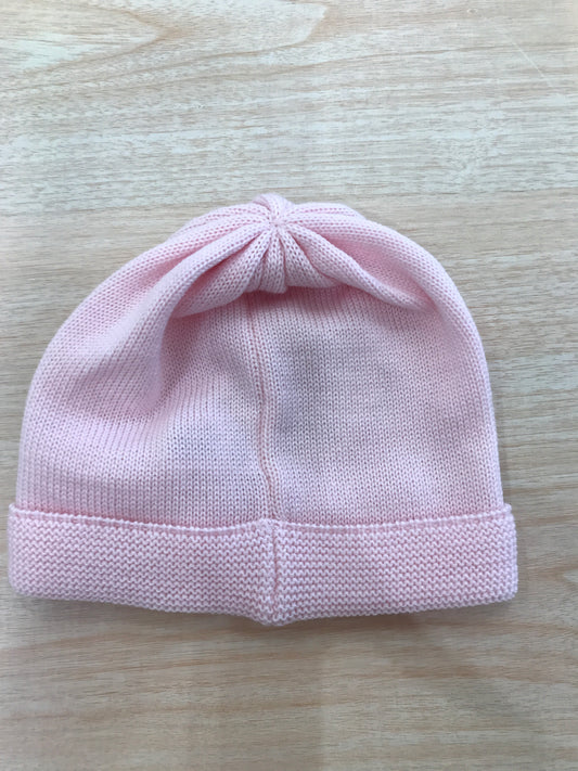 Cappello Baby Lord rosa con risvolto e fiocchetto panna