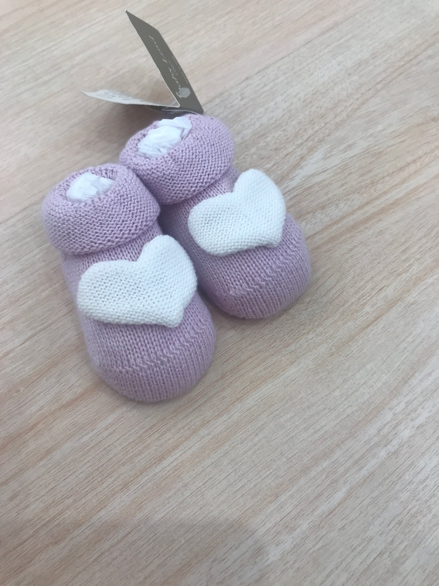 Babbucce Baby Lord in filo glicine con cuore bianco