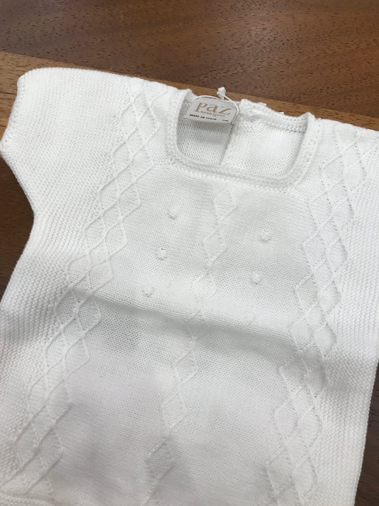 Completo Paz Rodriguez in filo bianco due pezzi mezza manica con lavorazione sul davanti ad incrocio con pois