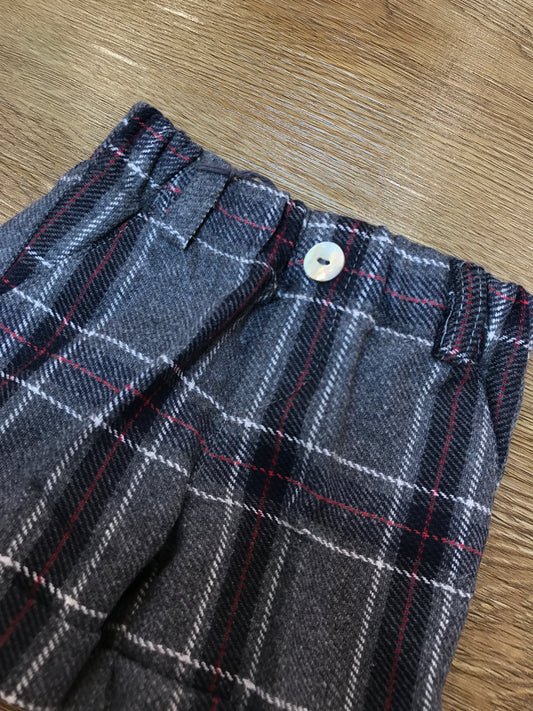 Pantalone Jo Milano in panno a quadroni scozzese nei toni del grigio