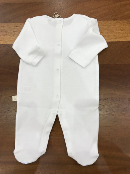 Tutina Baby Gi intera gamba lunga con piedini a righe bianchi e celesti manica lunga con collo finto bavettone a righe