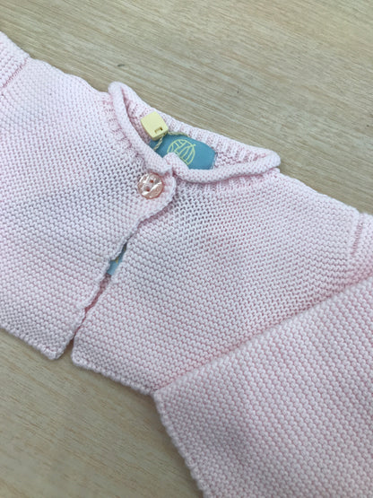 Cardigan Floc Baby in filo rosa accollato con piccolo bottoncini sul davanti