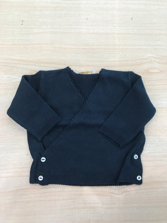 Cardigan Baby Lord in filo di cotone con abbottonatura incrociata con bottoni madre perla