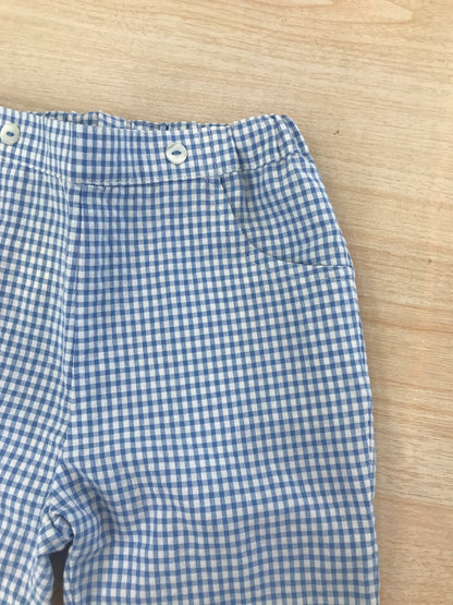 Pantalone Les Enfants de Gisele in cotone a quadretti bianchi e celesti con taschine laterali con elastico in vita
