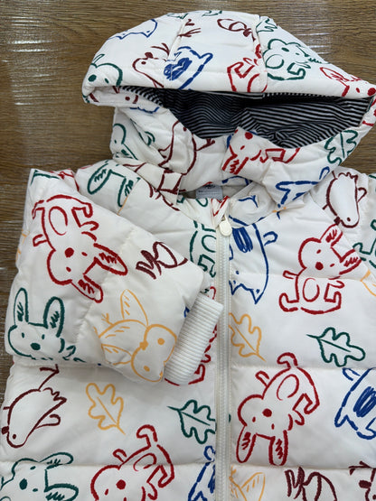 Giubbotto Petit Bateau imbottito con cappuccio con disegni di animaletti colorati