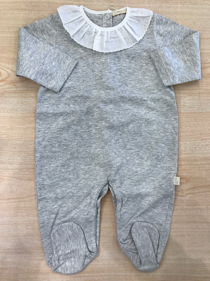 Tutina Baby Gi in cotone manica lunga con piedini con colletto con rusche e pois