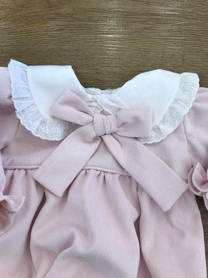 Pagliaccetto Fofettes in velluto a coste rosa con colletto bianco con fiocco invelluto