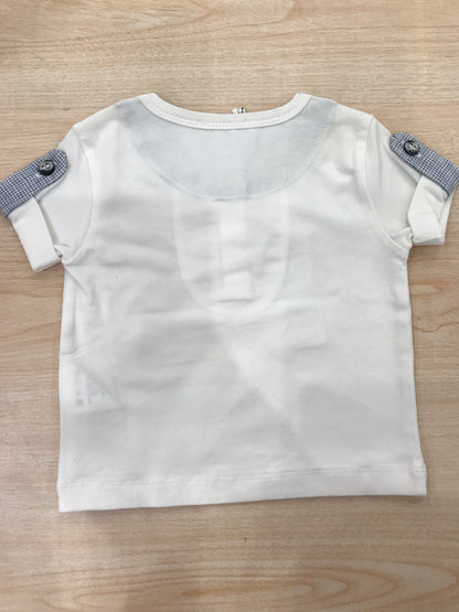 T-shirt Nanan mezza manica in cotone bianca con rifiniture celesti e bianche con bottoncini sul davanti