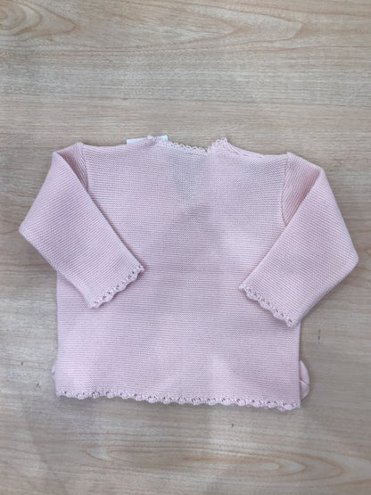 Cardigan Baby Lord in filo rosa chiusura ad incrocio con fiocchetti ai due lati