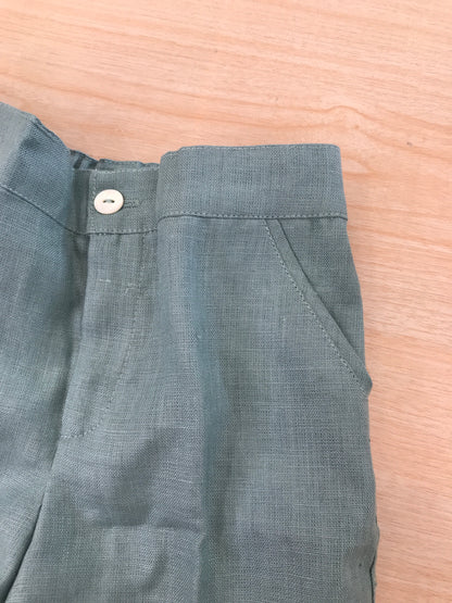 Pantalone Les Enfants de gisele in lino verde con tasche smerlato al bordo