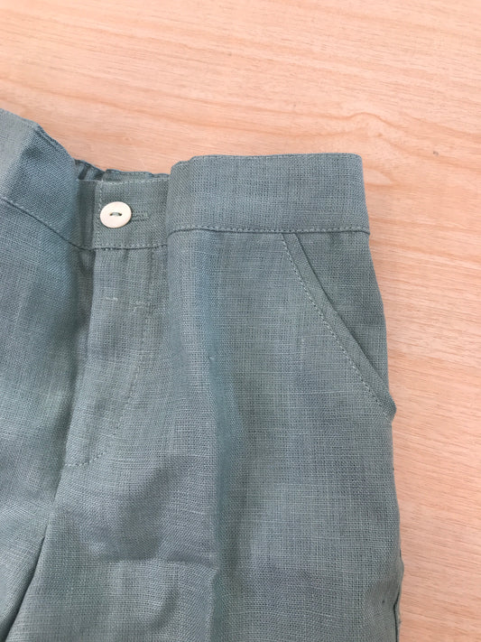 Pantalone Les Enfants de gisele in lino verde con tasche smerlato al bordo