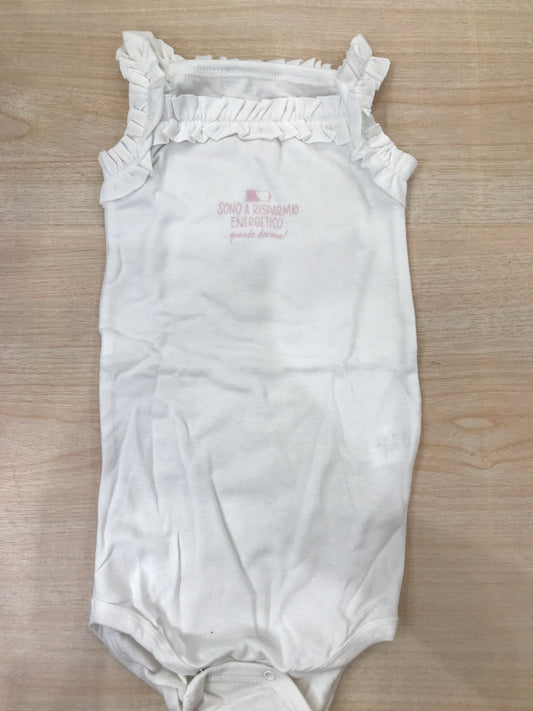 Body Coccodè in cotone con spalline e rusche con disegno rosa sul davanti