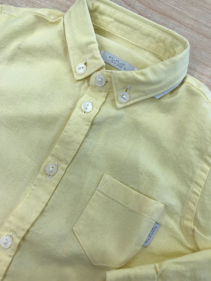 Camicia Nanan in cotone gialla manica lunga con colletto a punta e taschino laterale