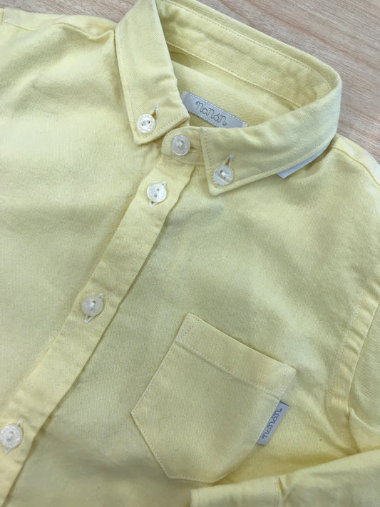 Camicia Nanan in cotone gialla manica lunga con colletto a punta e taschino laterale