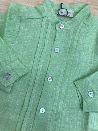 Camicia Jo Milano in lino manica lunga con bottoncini e pieghe sul davanti
