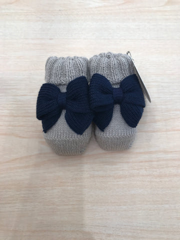 Babbucce Baby Lord in lana tortora con fiocco blu scuro