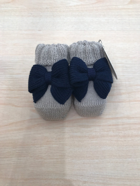 Babbucce Baby Lord in lana tortora con fiocco blu scuro