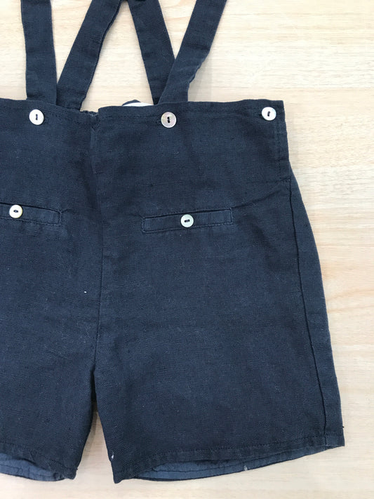 Salopette Laranjinha in cotone blu scuro con bretelle e tasche sul davanti