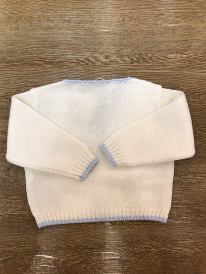 Cardigan Bebè di Almy in lana panna con rifiniture celesti