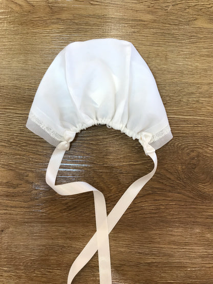 Cuffia Piccola Giuggiola in organza in seta panna conm valancienne