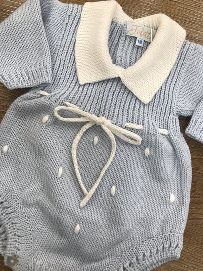 Pagliaccetto Fofettes in lana con colletto bianco e pois ricamati sul davanti