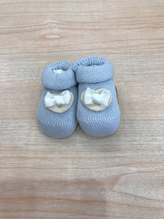 Babbucce Baby Lord in filo celeste con fiocco e cuore