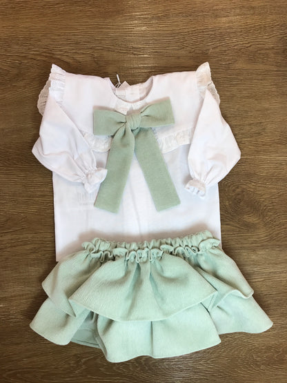 Camicia Fofettes manica lunga con collo con rusche e fiocco in velluto a coste sul davanti
