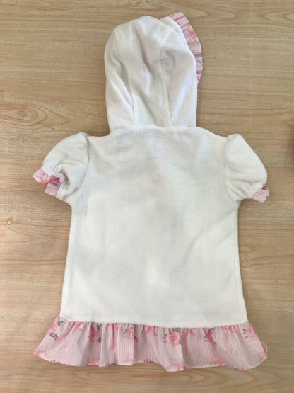 Poncho Fofettes in spugna bianca con rusche rosa con rose mezza manica con cappuccio