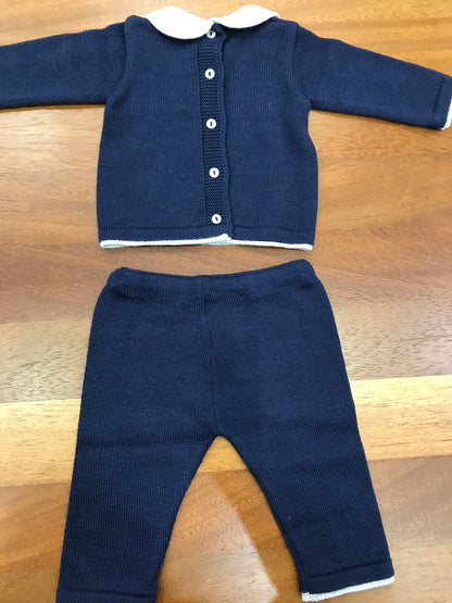 Tutina Baby Lord in lana due pezzi blu con punto smock grigio