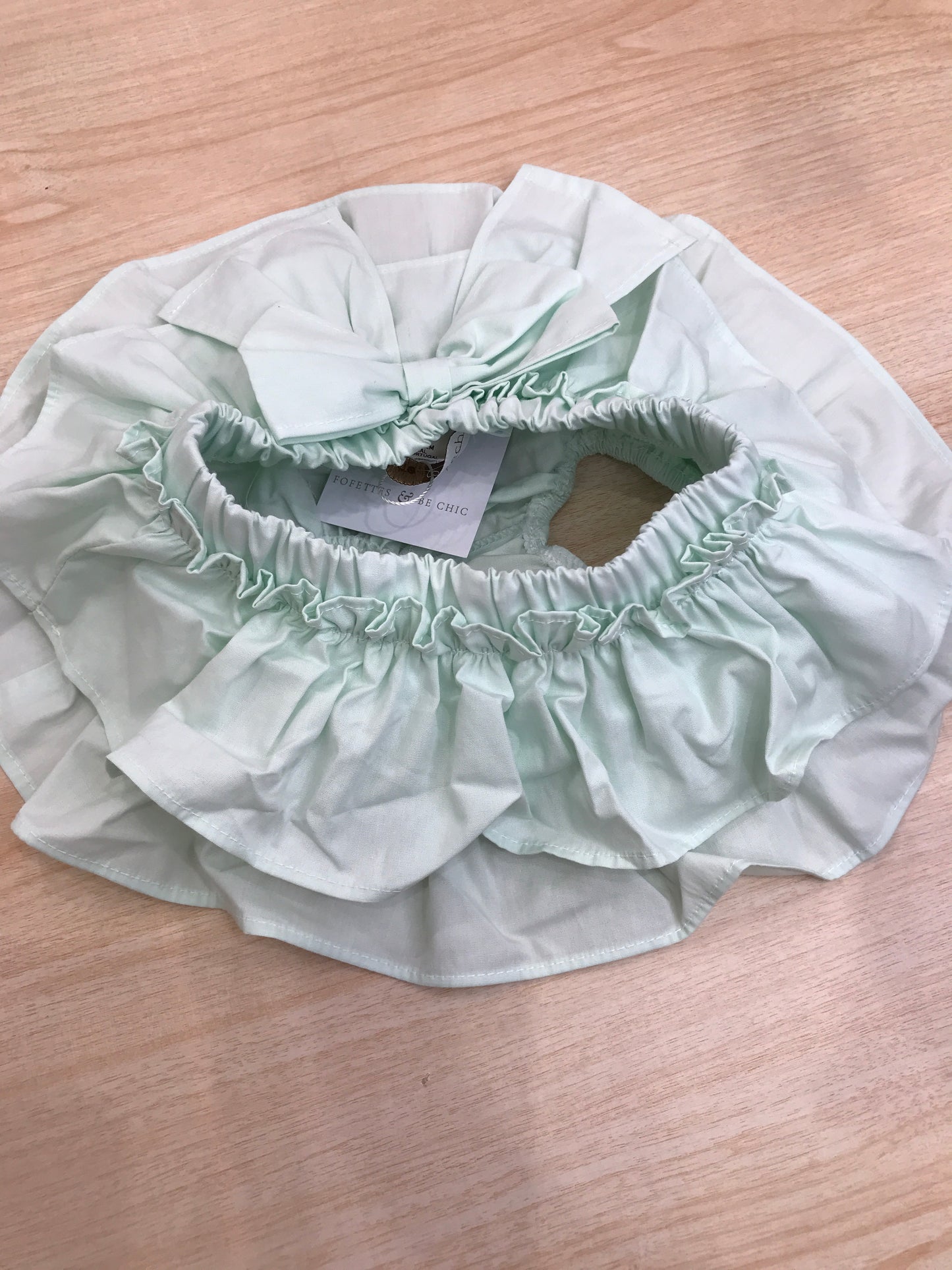 Culotte Fofettes in cotone verde acqua con rusche e con fiocco sul retro